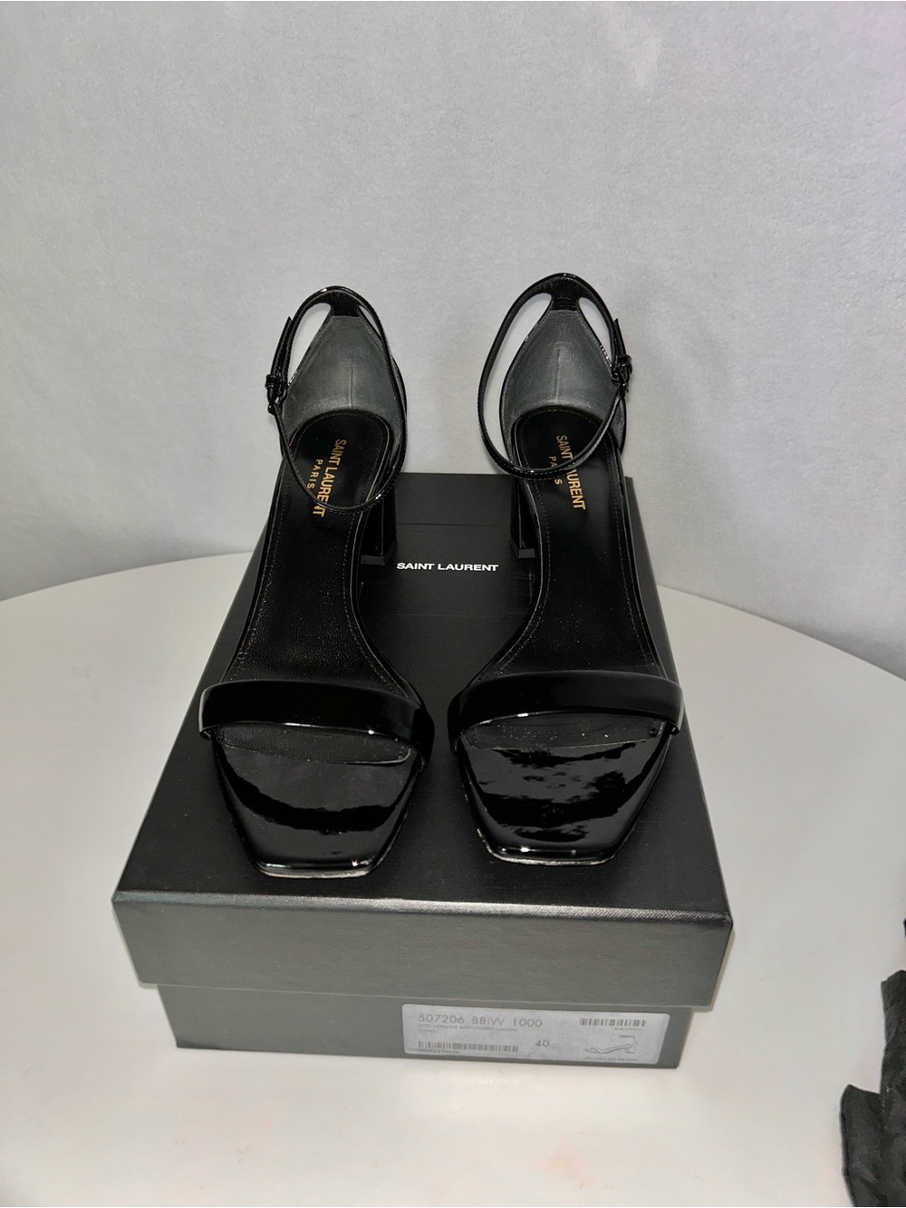 Yves Saint Laurent Black Patent Leather Ankle-Strap Block Heels Size 10 - Picture 7 of 8